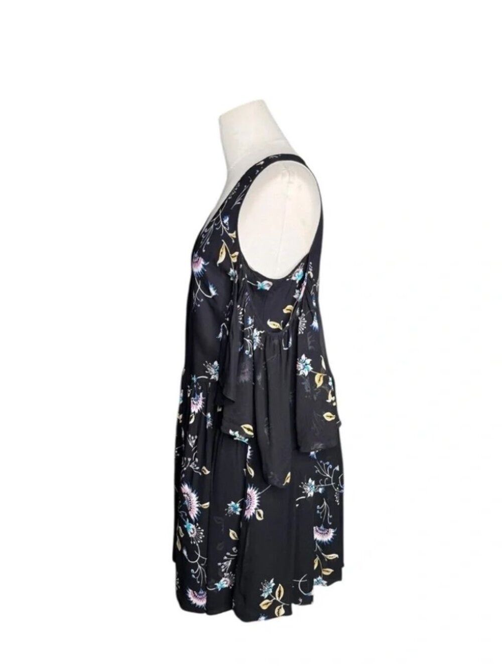 REBECCA MINKOFF Robbie Shift Dress Tropical Vine Black Cold Shoulder - Picture 5 of 10